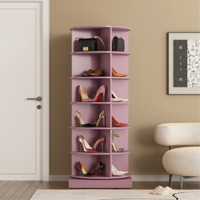 Armoire de rangement à chaussures pivotante 360 ° en rose, 6 couches, pouvant accueillir 24 paires, étui à 6 couches rose propre, qui permet d'économiser de l'espace et rehausse la décoration intérieure