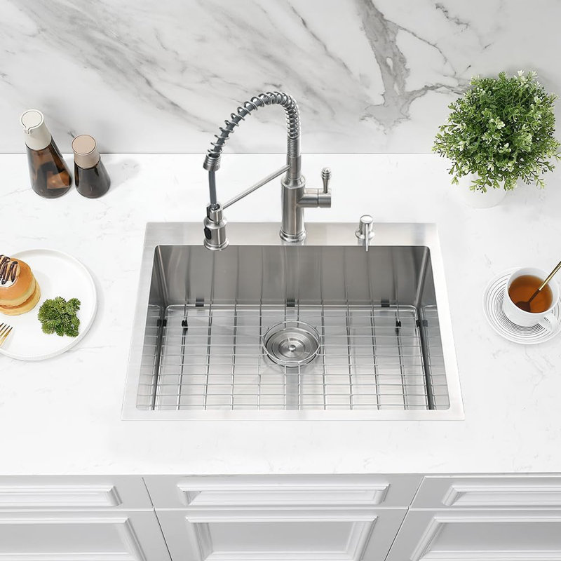 23-Inch Drop-In Stainless Steel Kitchen Sink, Single Bowl Deep Basin With Drain Strainer, Sound Dampening, Fast Drainage, Scratch-Resistant, Heat-Resistant, Rust-Resistant