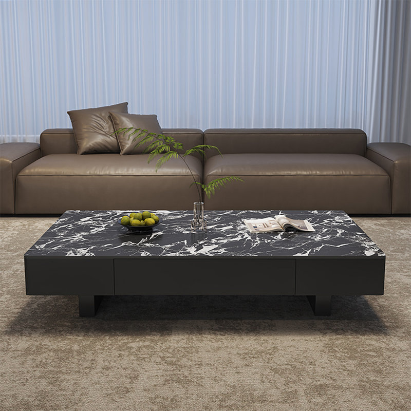 Simple rectangular rock plate coffee table, 13.8" H x 51.2" L x 27.6" W