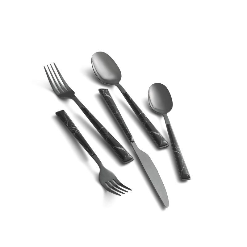 Cambridge Eivin Marble 20-Piece Flatware Set, Black