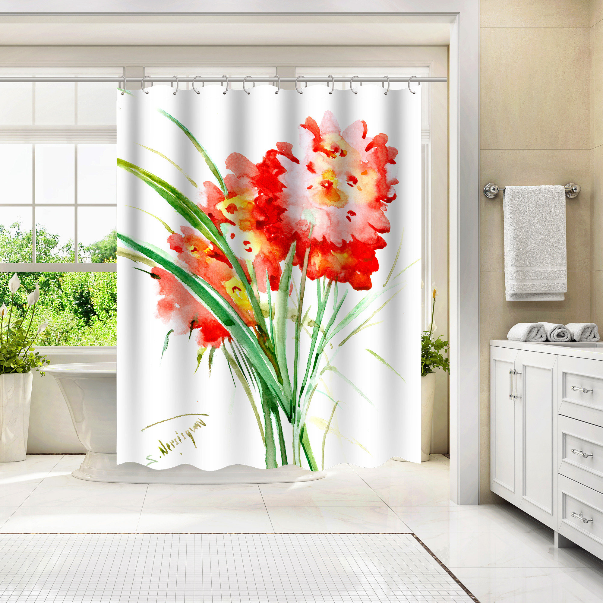 Americanflat 71 x 74 Shower Curtain, Red Milk Snake by Suren Nersisyan