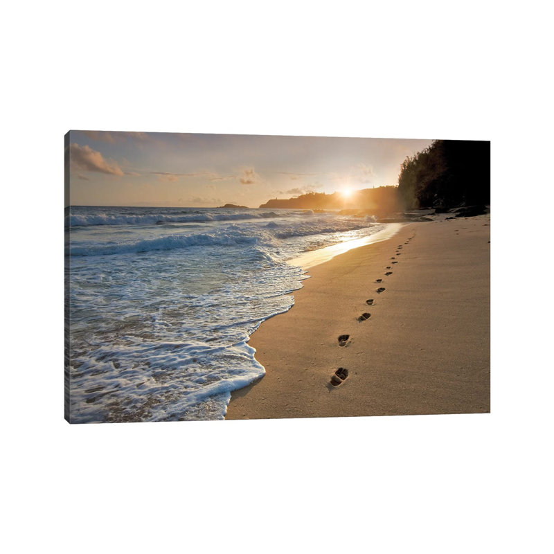 Footprints On The Sand by Dennis Frates - Print on Canvas, Wrapped Canvas, 20.32cm H x 30.48cm W x 1.91cm D