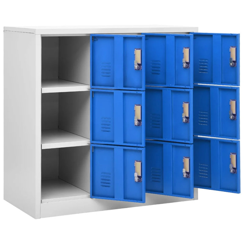 Armoire de rangement à 6 tablettes pour 6 portes, Ivoire, gris clair et bleu