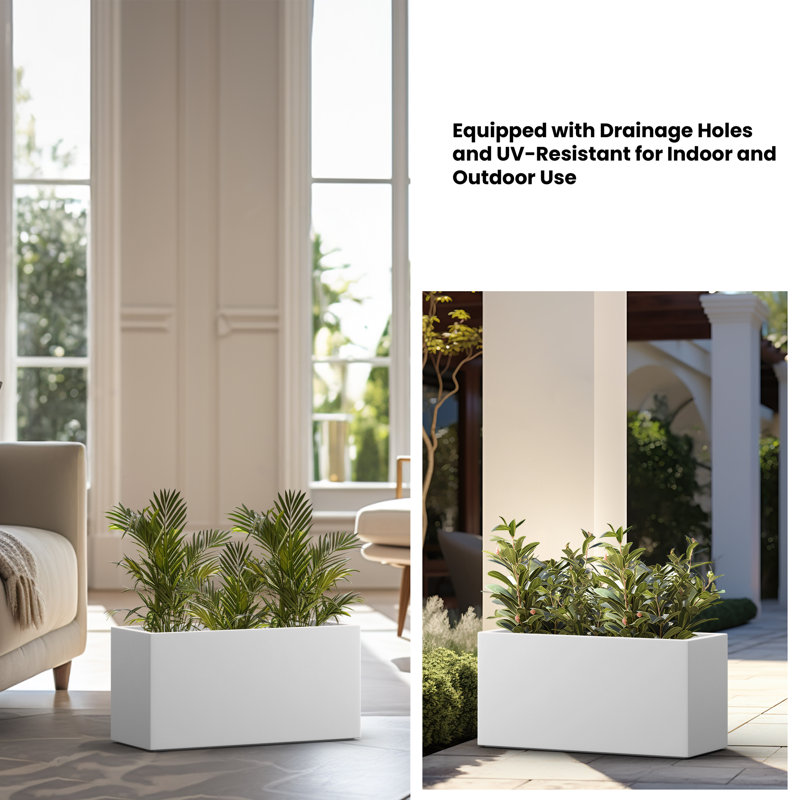 Lapria Handmade Planter Box, 12" H x 24" W x 10.5" D, Crisp White