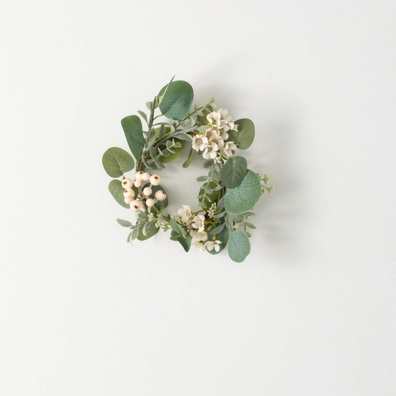 Fausse couronne en plastique d'eucalyptus, H 9 po x l 9 po x P 2 po