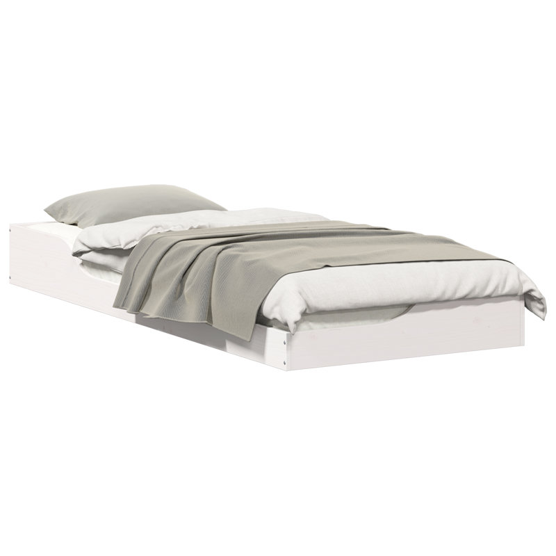 Floor Bed Frame Solid Pine Wood, White, 93.5cm x 203.5cm