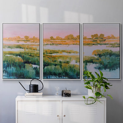 Marshland View I, ensemble de 3 toiles encadrées