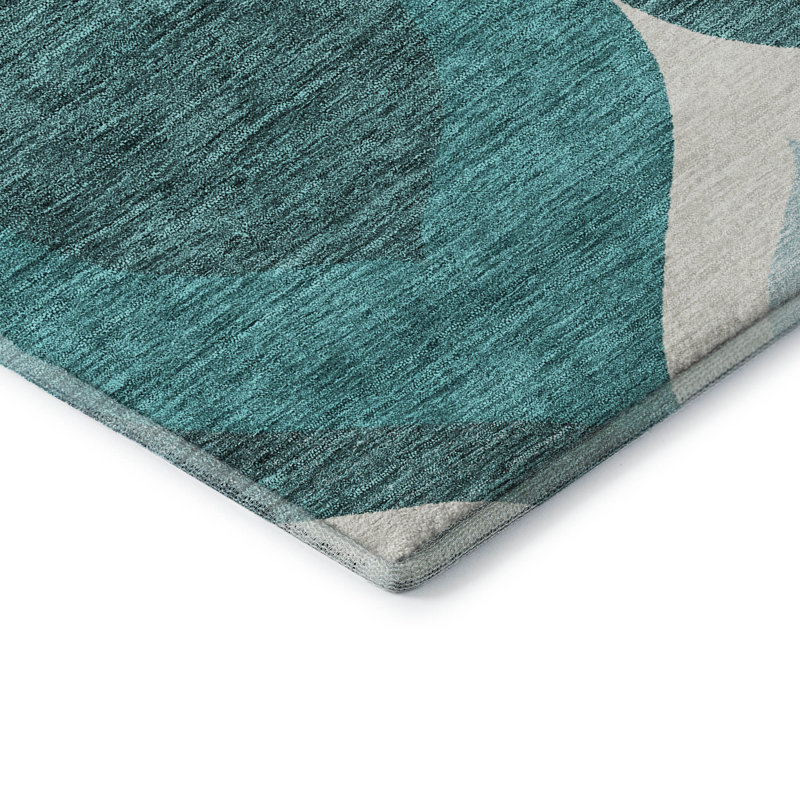 Premium Machine Washable Lisse Teal Rug, Rectangle 1' 8" x 2' 6"