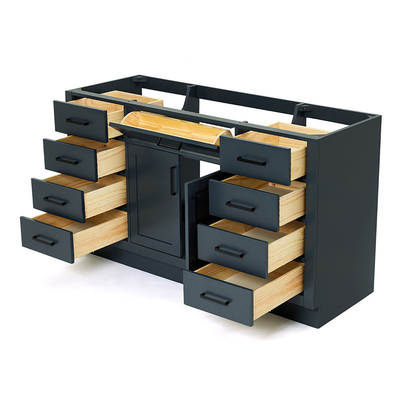 60" Single Sink Bathroom Vanity, Midnight Blue, Matte Black