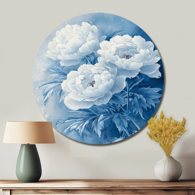 «Frost Kissed Pe pivo I», reproduction d'art en métal blanc traditionnel, pivoines rondes, art mural en métal
