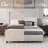 Headboard Corduroy Upholstered Bed Frame with Vertical Stripe Wingback and High Footboard No Box Spring Needed-110126997-110127002