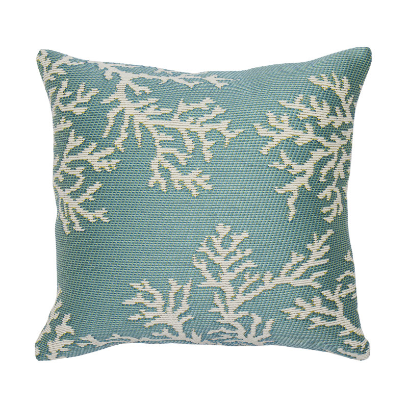 Marina Coral Edge Indoor/Outdoor Square Throw Cushion, Aqua/Ivory