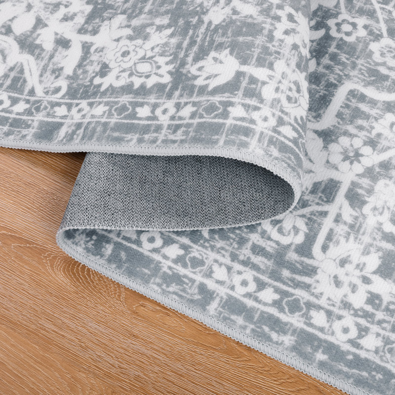 Tapis oriental gris antidérapant lavable à la machine , Rectangle de 5 pi x 8 pi