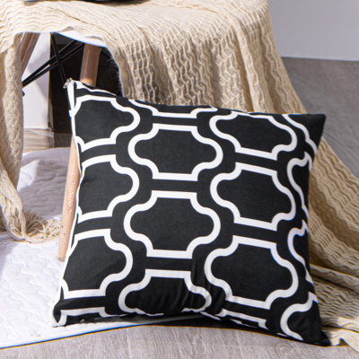 Square Throw Pillow Cover, Geometrical Ogee Pattern Cushion Cover, 18x18 Inches, Black and White - NTBAY