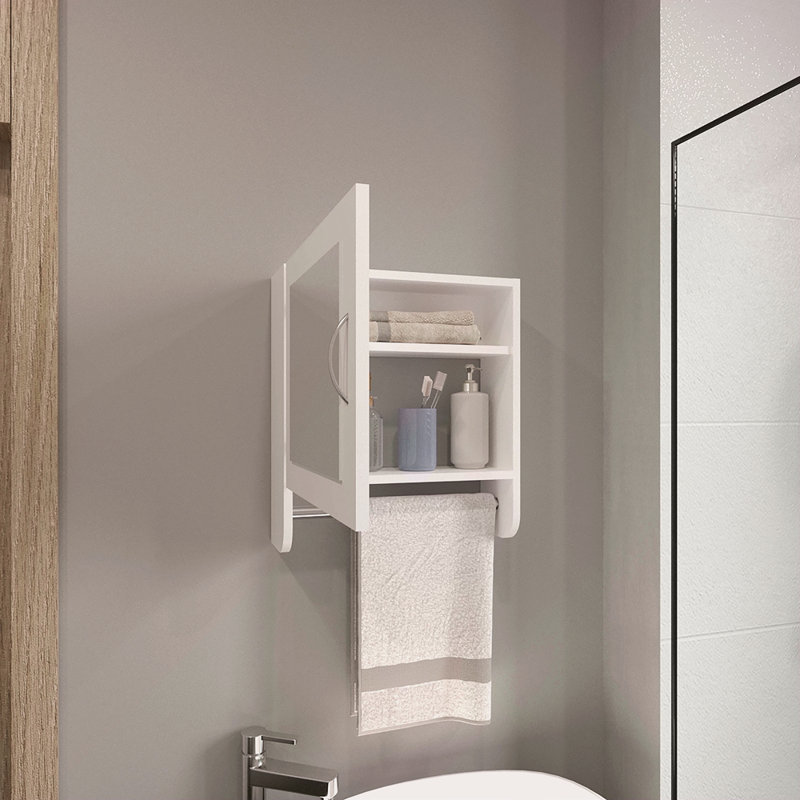 Armoire à pharmacie à miroir H 19,7 po x l 17,7 po avec porte-serviettes, une porte avec deux tablettes intérieures pour la salle de bain et la cuisine