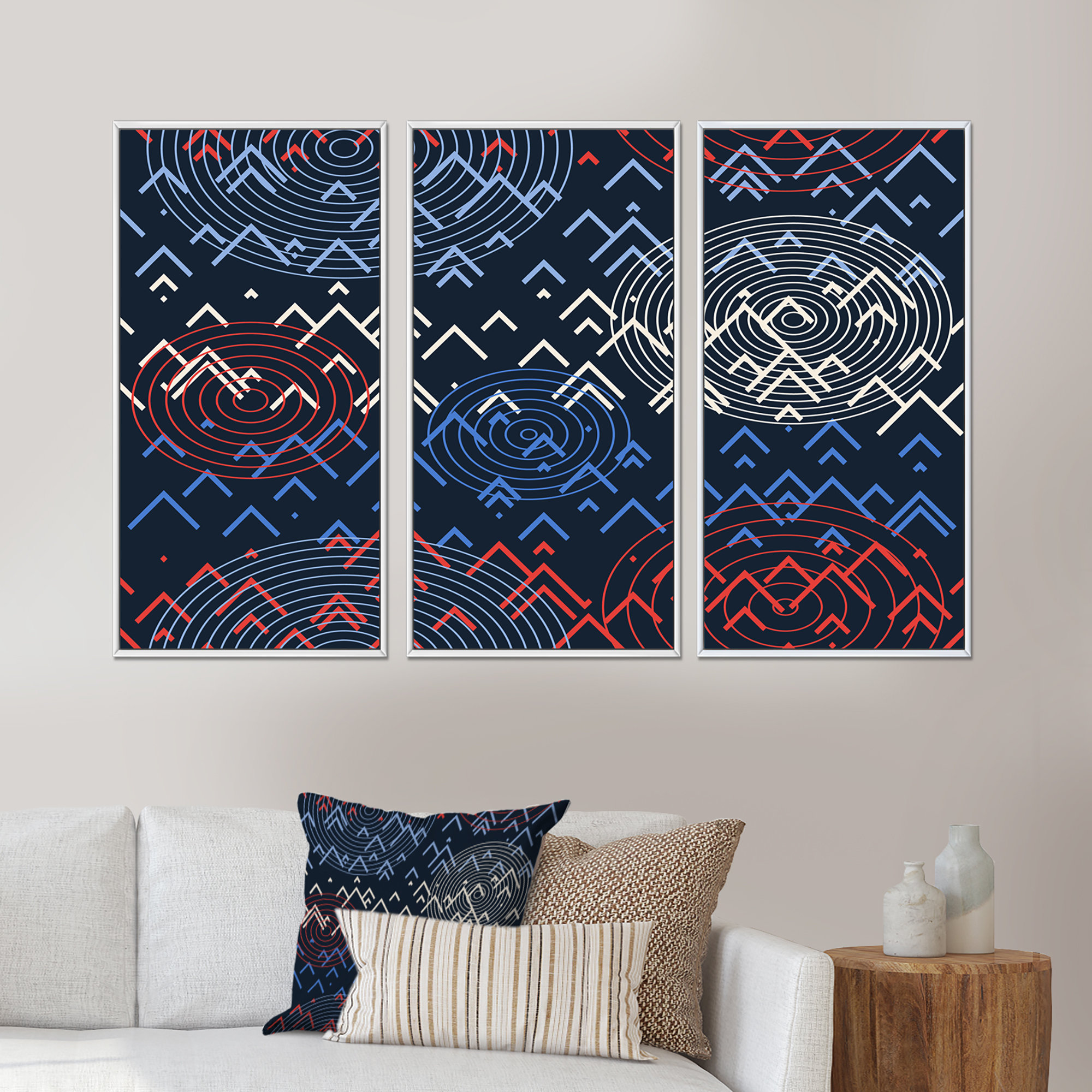 Latitude Run® Blue White And Red Triangular Geometrics I - Patterned ...