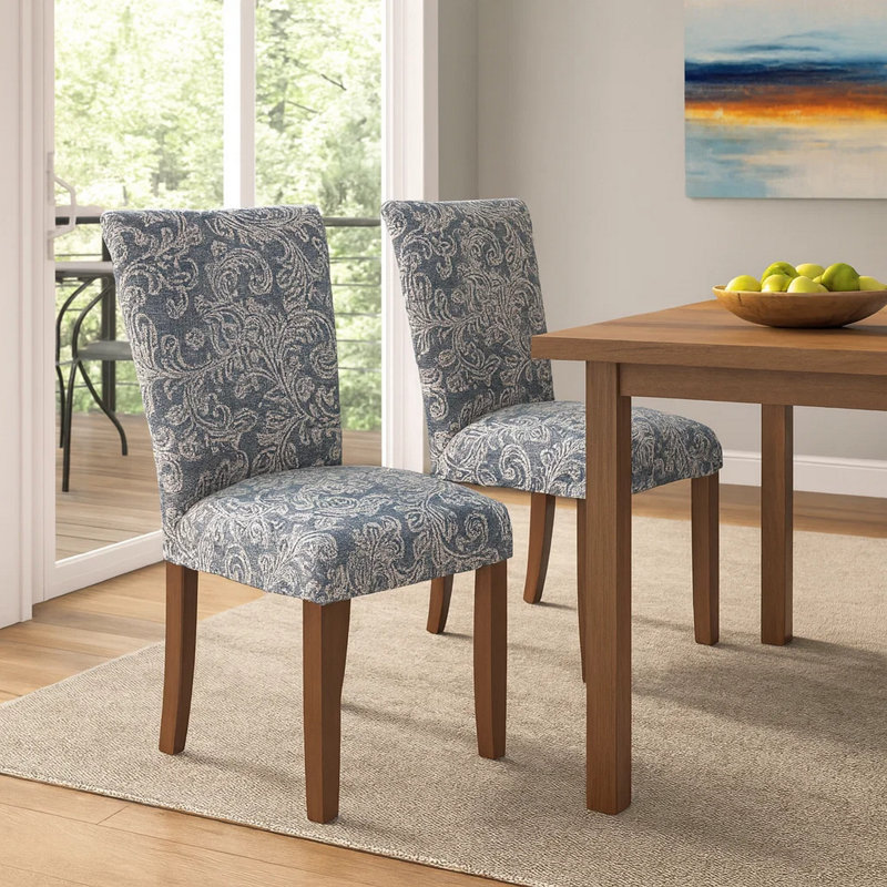 Chaise parsons rembourrée Michaelson , Mélange de polyester à motif floral bleu, Brun