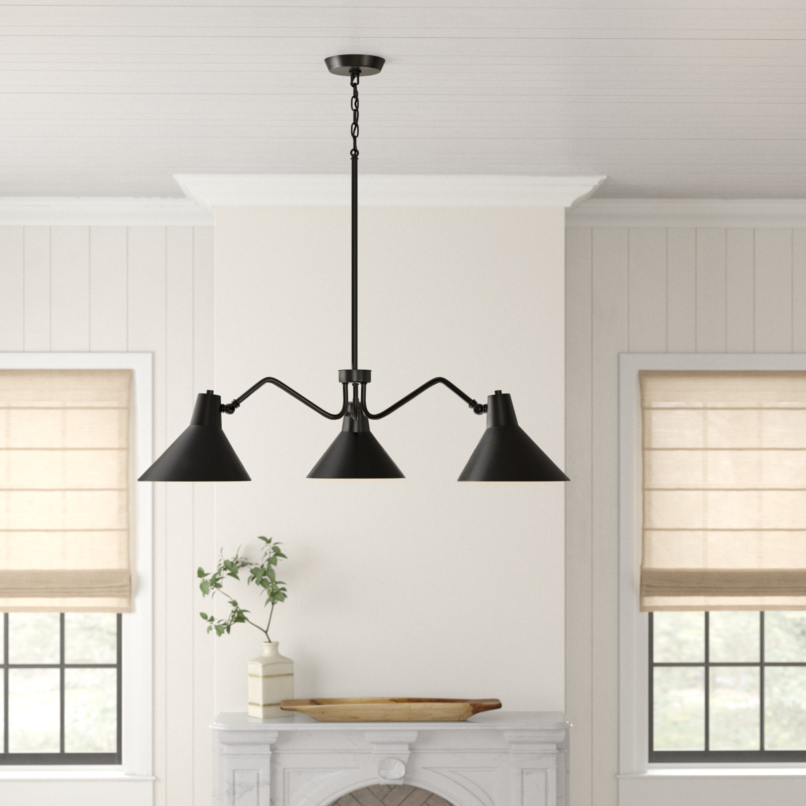 3 - Light Dimmable Chandelier, Matte Black, Black