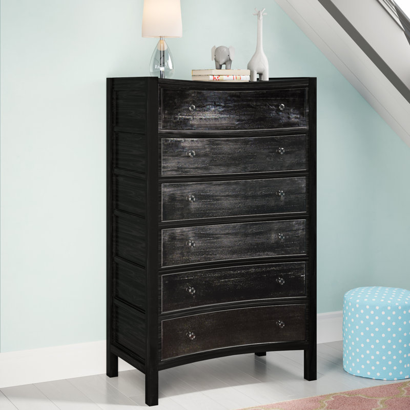 Commode 6 tiroirs Hampton, Noir frotté à la main