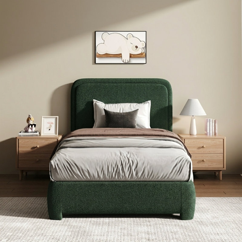 Lit plateforme tapissier Hayden, Lit simple, Vert