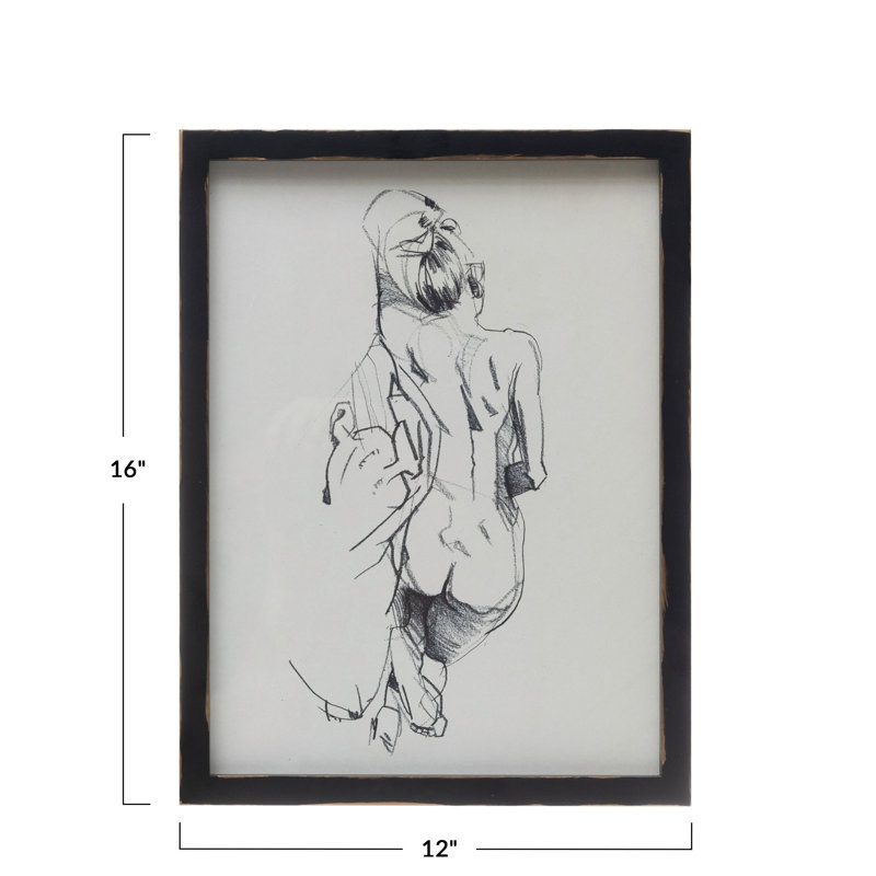 Nude Sketch With Wood Frame And Glass Cover