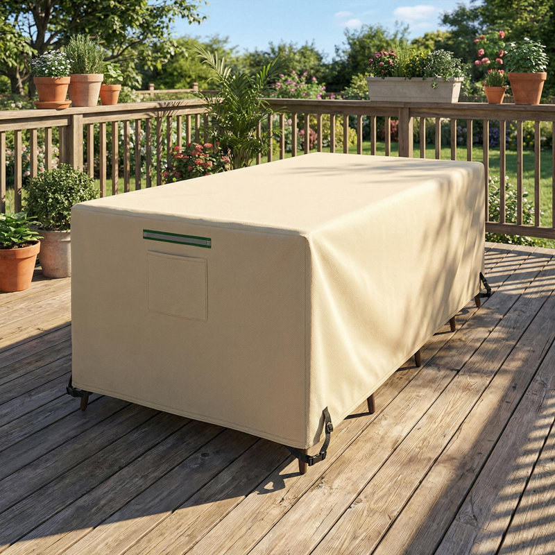 Durable 420D Outdoor Table Cover - Waterproof And UV-Resistant Patio Furniture Protector With Vents And Straps, Beige