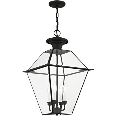 Luminaire suspendu de style lanterne pour chaîne d'extérieur 15 po 4 lumières + abat-jour en verre biseauté transparent [Titre]