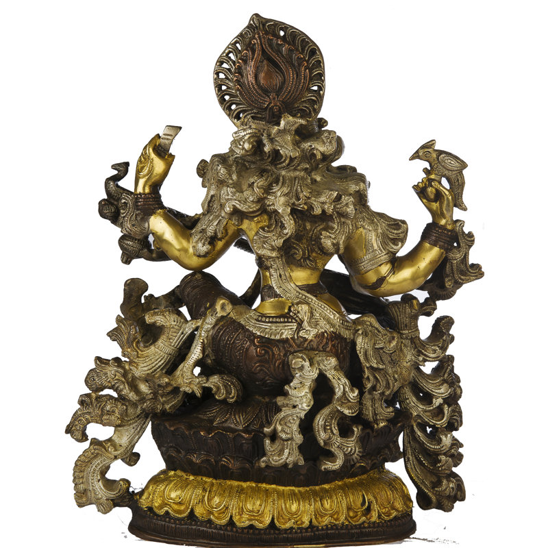 Figurine Saraswati à quatre bras jouant Veena, Brun