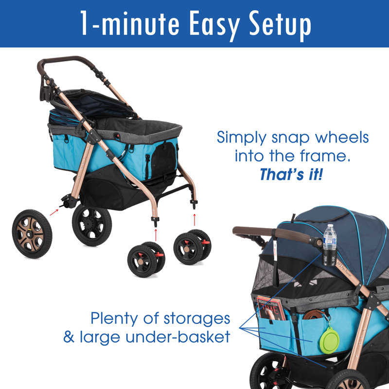 Poussette standard pliable Pet Rover Titan HD, Bleu
