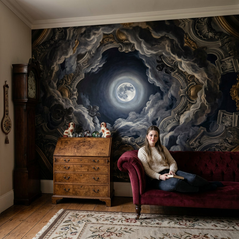 Décoration murale amovible pleine lune, Non tissé, 160 po x 108 po