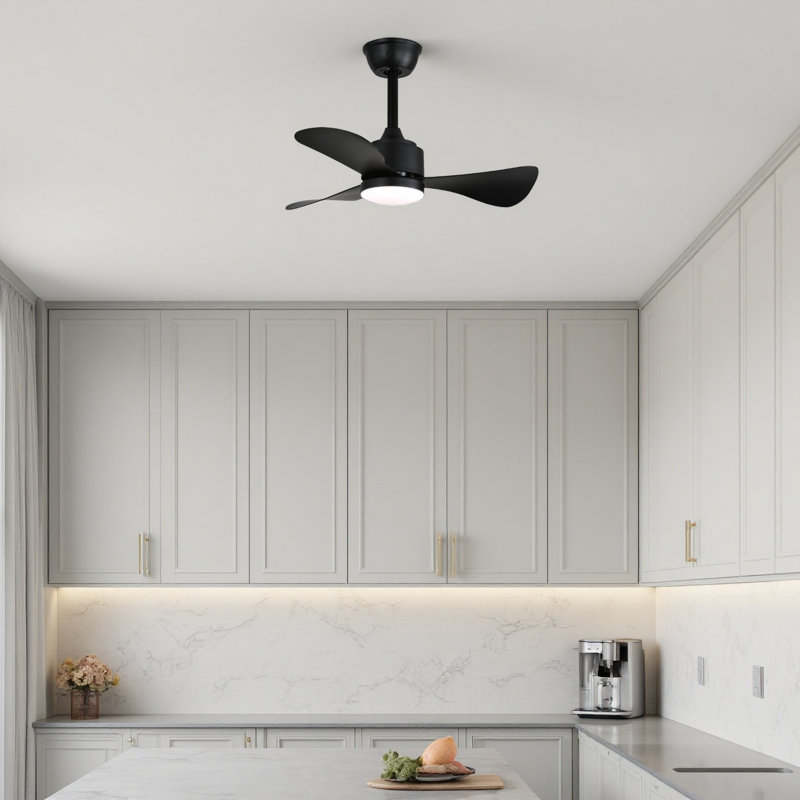 28 In. Matte Black Abs Blades Downrod Mount Industrial Ceiling Fan With Integrated Led Light Kit With Remote Included, Black