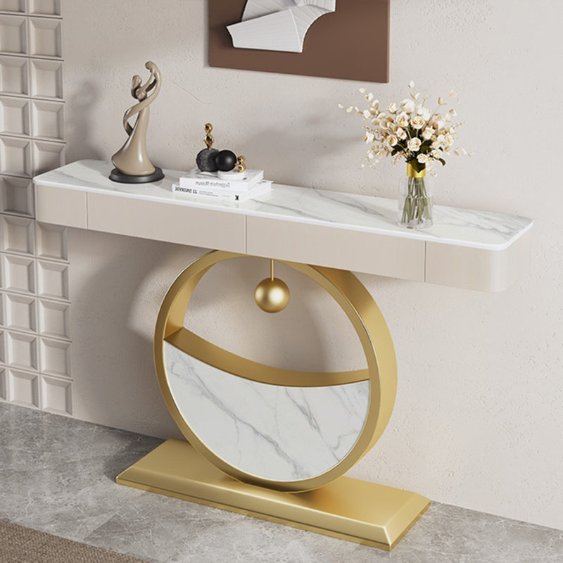 Console esthétique et fonctionnelle, Doré / Blanc, Blanc / beige, H 36,61 po x l 47,24 po x P 11,81 po