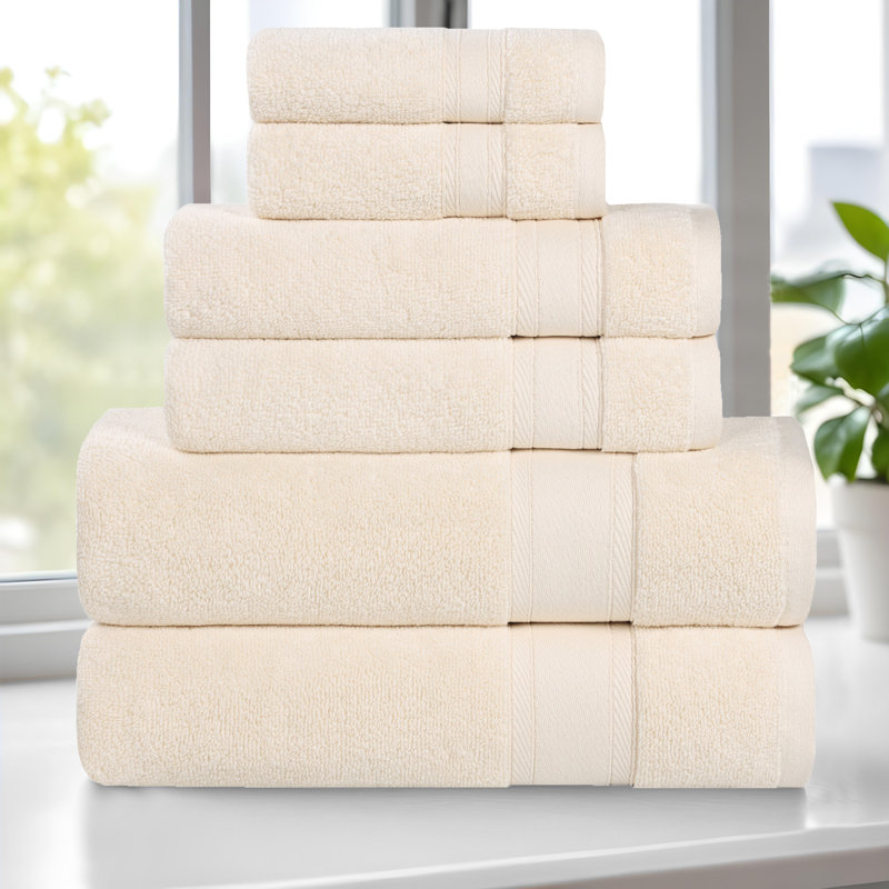 Coton absorbant doux Belmont, Ensemble 6 serviettes de bain, Ivoire ivoire