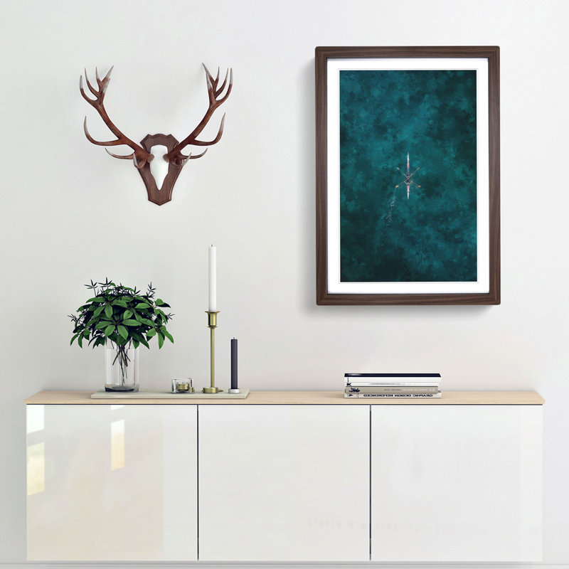 Rowing On A Lake In Sweden - Single Picture Frame Print on MDF, Walnut Framed, 87cm H x 62cm W x 2cm D