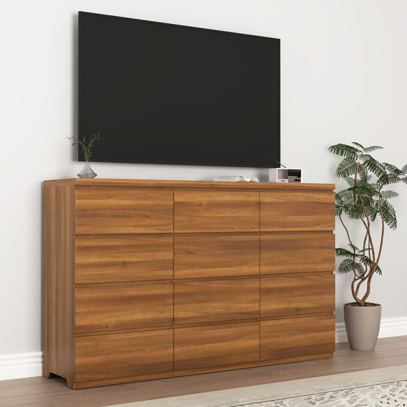 Commode à tiroirs moderne en bois avec grand espace de rangement, Noyer