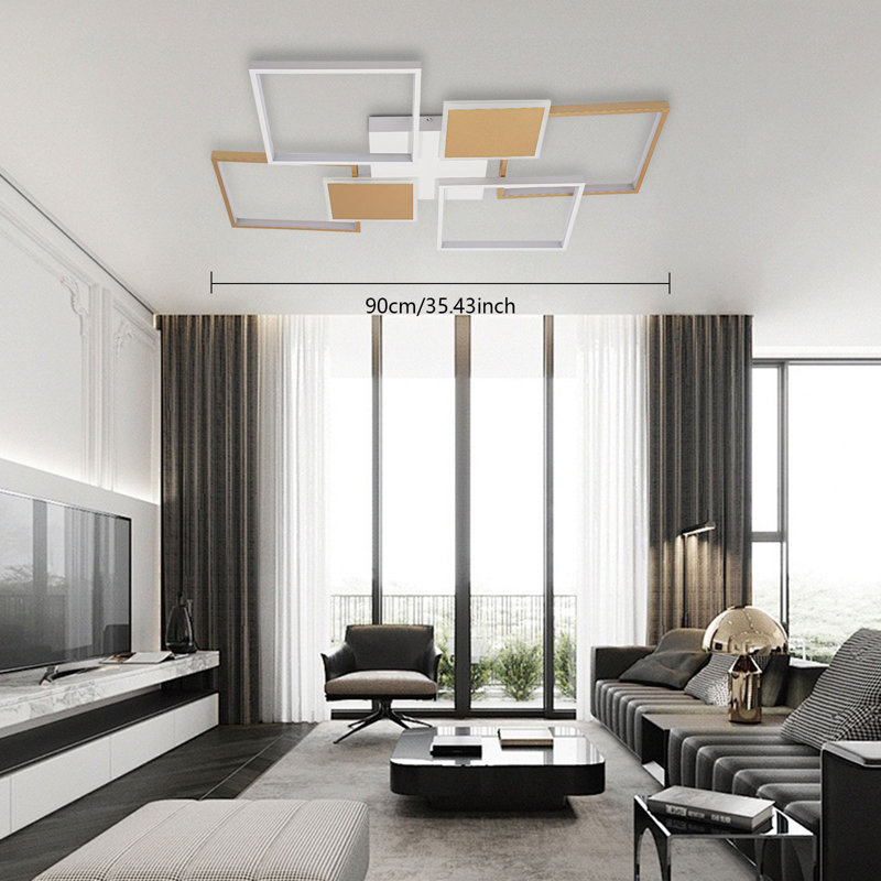 Modern Rectangular Elegant Dimmable Led Ceiling Light With Remote Control, 1.57" H x 35.43" W x 23.62" D, Gold/White
