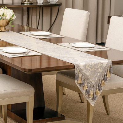 Handmade Tassel Damask Table Runner