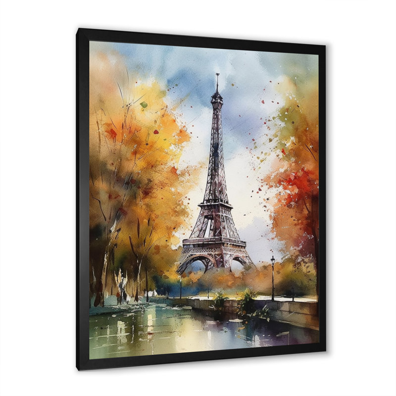 «Pastel Eiffel Tower In Paris III», reproduction d'art sur toile Paris, Cadre simple noir, H 32 po x l 24 po x P 1 po