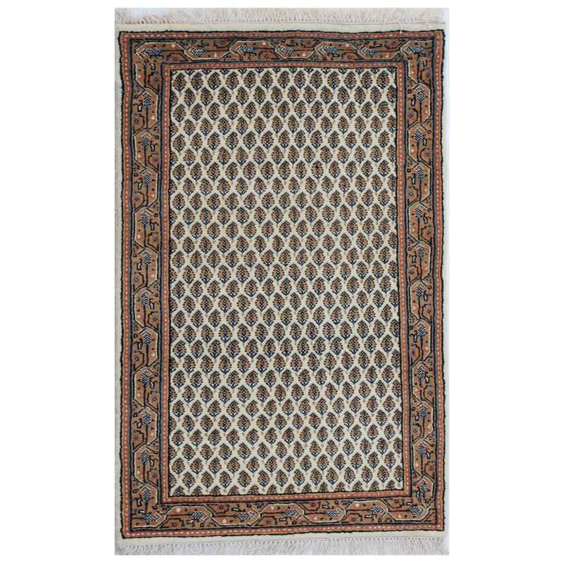 Tapis crème et brun noué à la main de haute qualité, Rectangle 2 pi 4 po x 4 pi 7 po