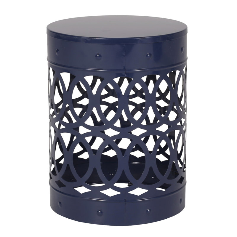 Large Outdoor Metal Table, Modern. Navy Blue, Iron Cut Pattern. Powder-coated Frame, No Assembly. 13.38in X 18in, 4.56lb Modern Side Table - Large. Construction. Powder-coated, 13.38"x13.38"x17.99",