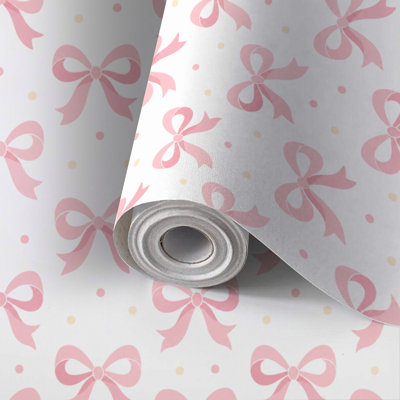 Papier de contact autocollant à peler et coller, coquette mignonne, ruban rose transparent, arc, blanc, auto-adhésif et amovible 24 po x 118 po (60 x 300 cm)