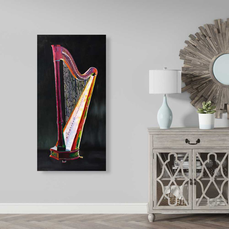 Harpe colorée et réaliste - décor de toile musicale de salon