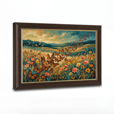 Orange Monarch Butterflies Over Wildflower Field Canvas Wall Art