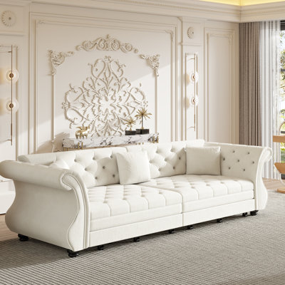 Canapé-lit Chesterfield de 97,6 pouces avec capitonnage à fleurs, revêtement en velours pour le salon et la chambre à coucher