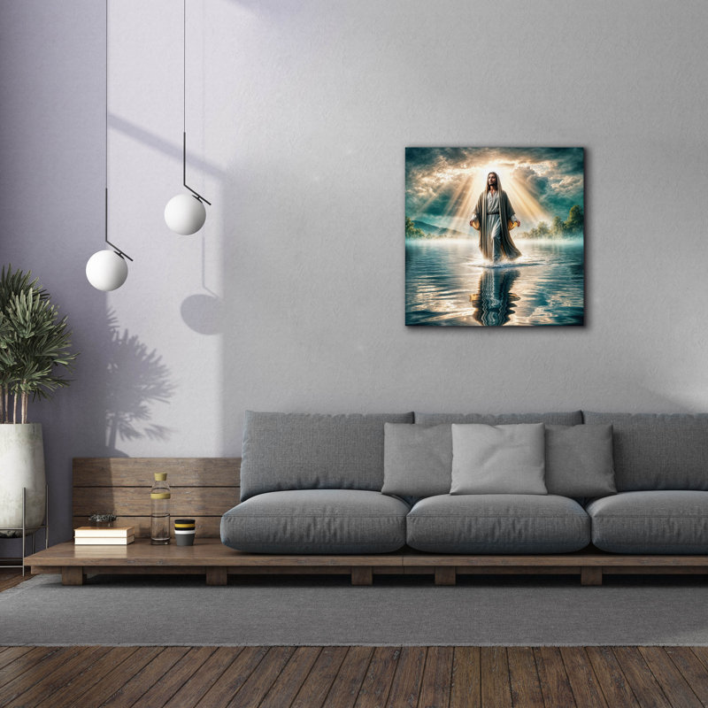«Jesus Walking On Water» par Rey Klimt, art mural sur toile, H 37 po x l 37 po x P 1,5 po