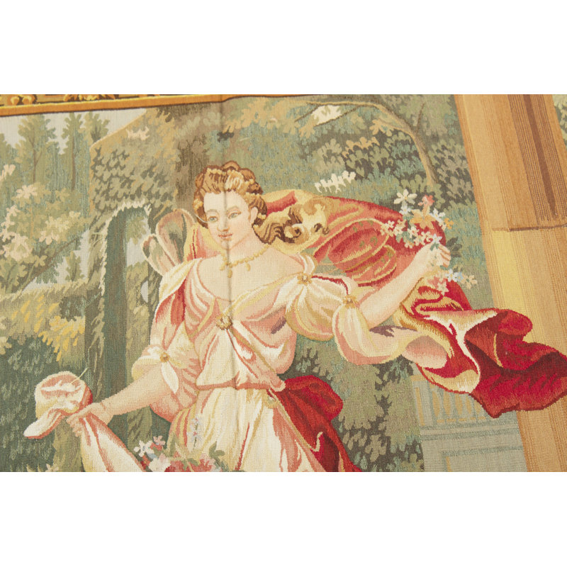 Hand-Knotted High-Quality Cream and Green Area Rug