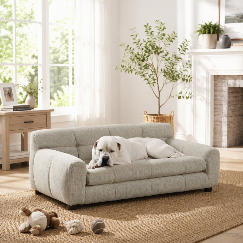 Canapé doux et confortable avec dossier et accoudoirs, adapté aux canapés rectangulaires modernes pour petits et moyens chiens