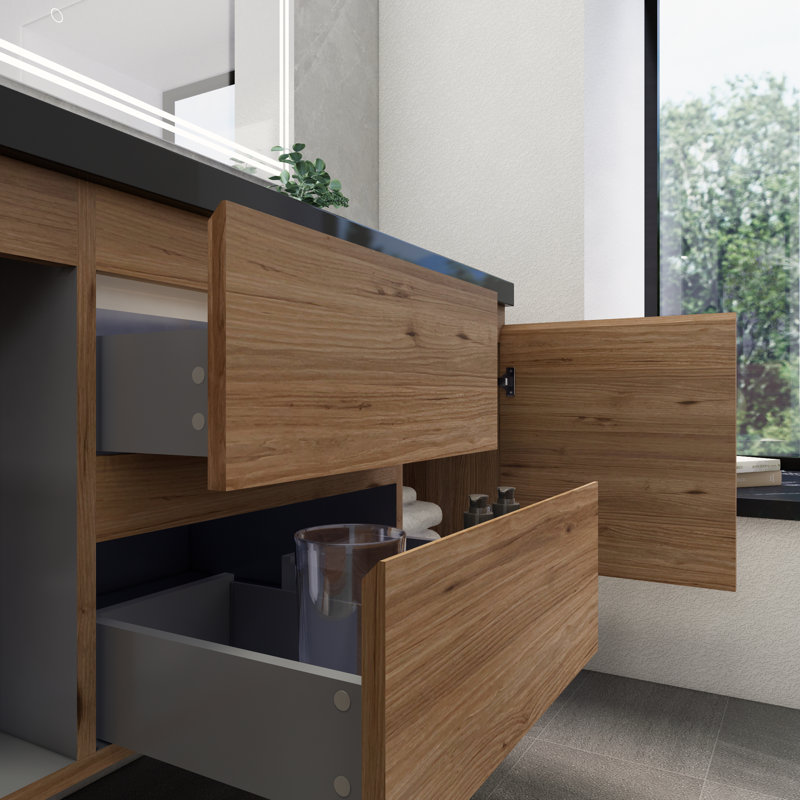Castin 60" Wall-Mounted Single Bathroom Vanity Set, Oak