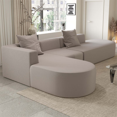 Comfortable L Shaped Modular Sectional Sofa with Movable Ottoman, Boneless Design for Living Room and Bedroom, No Assembly Needed