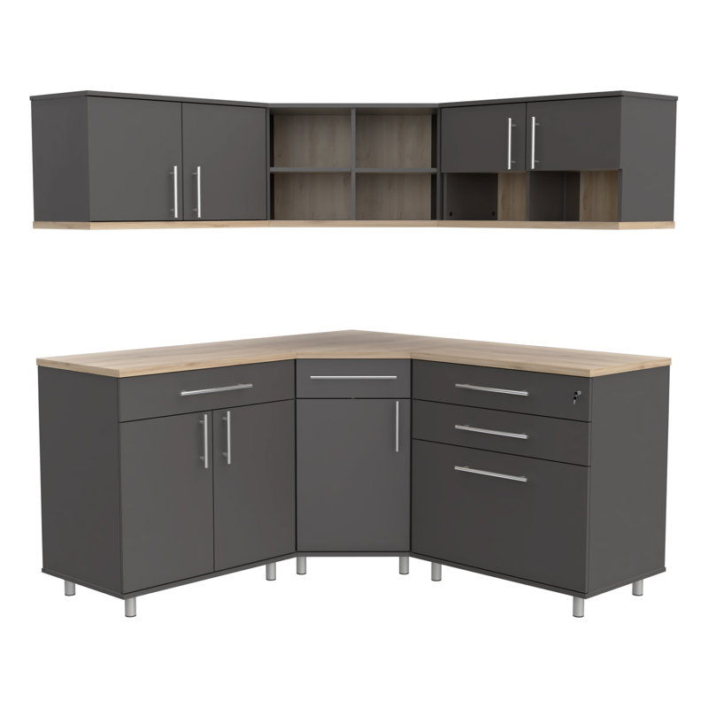 6 Piece Storage System, Dark Gray/Maple